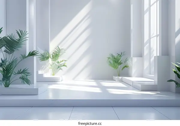 White Room Interior with Plants for Product Display