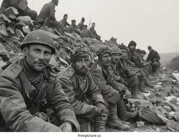 A group of soldiers pose for a photo during World War I