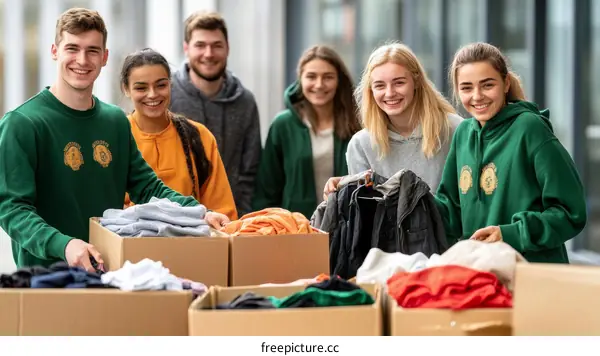 Young people donating clothes