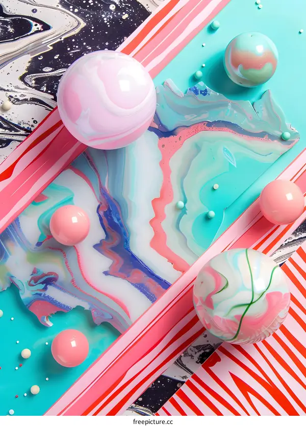 Abstract Marble Background With Colorful Spheres