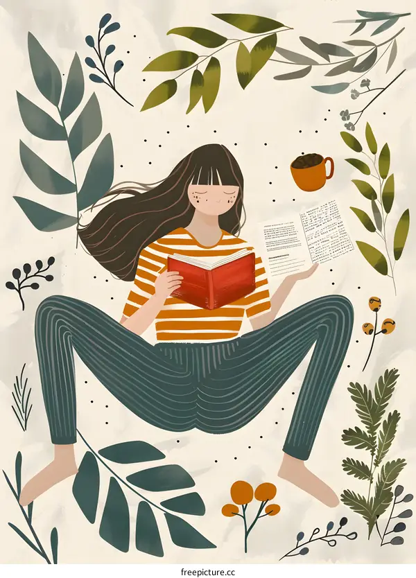 Woman Reading a Book Surrounded by Plants