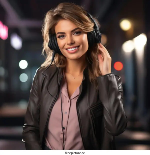 Portrait of a smiling woman wearing headphones