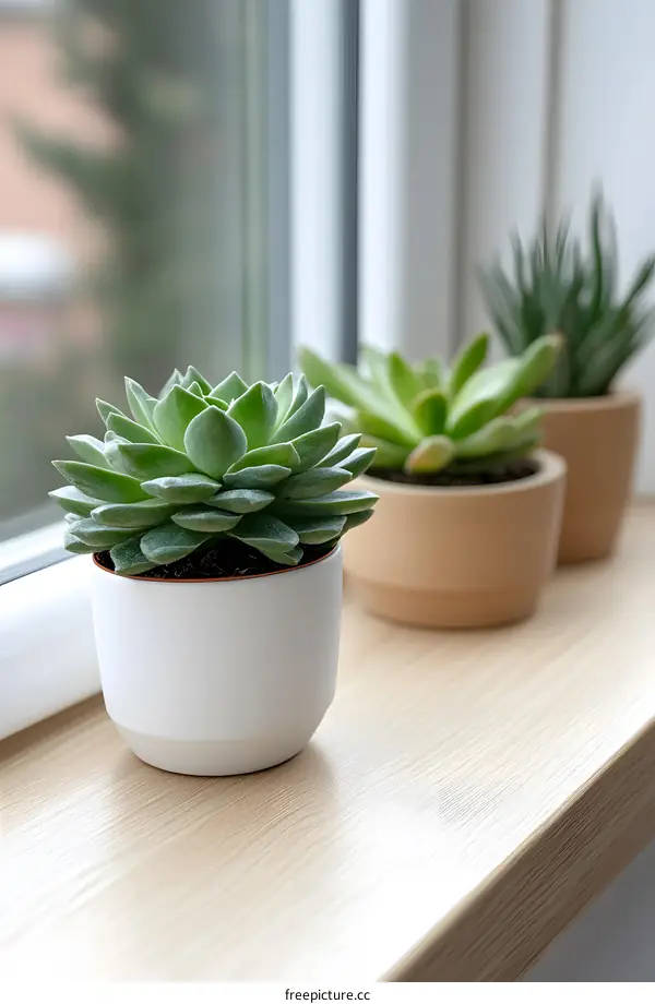 Green Succulents on Window Sill