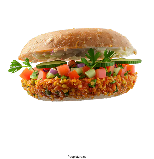 [Transparent Background PNG]Lentil Bagel Sandwich with Cucumber and Tomato