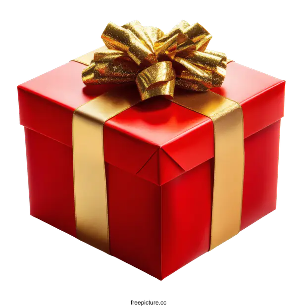 [Transparent Background PNG]Red Gift Box with Gold Ribbon