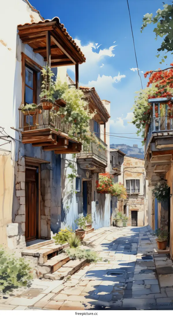 A narrow street in a Mediterranean town