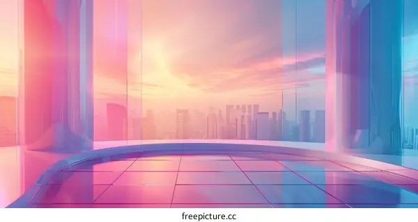 Futuristic Empty Room with City Skyline View