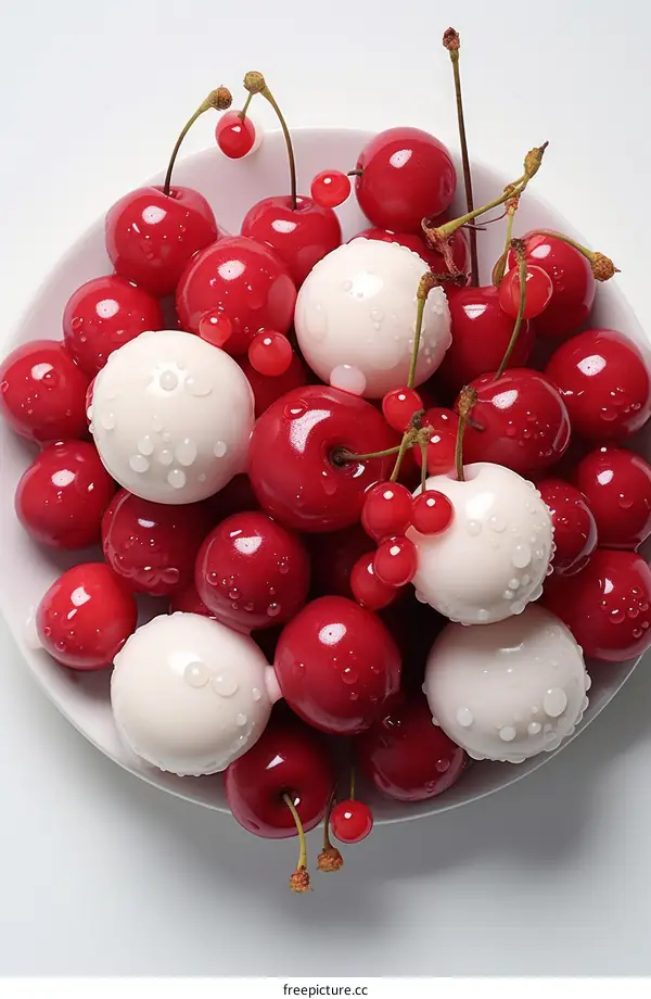 Bowl of Fresh Red and White Cherries