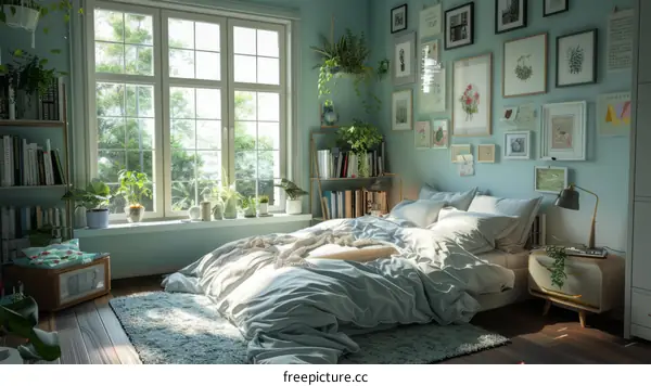 Warm and comfortable bedroom with plants