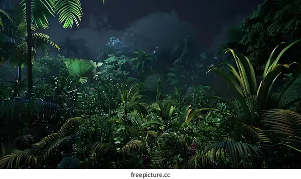 Tropical Rainforest at Night Digital Art