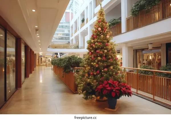Christmas Tree in a Shopping Mall Interior