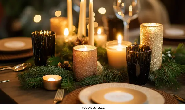 Elegant Christmas Table Setting with Candles