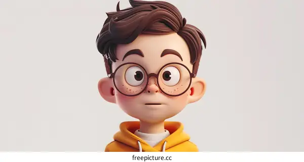 Curious Cartoon Boy with Glasses