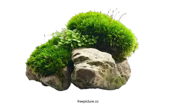 [Transparent Background PNG]Green Moss on Rocks Isolated on White Background