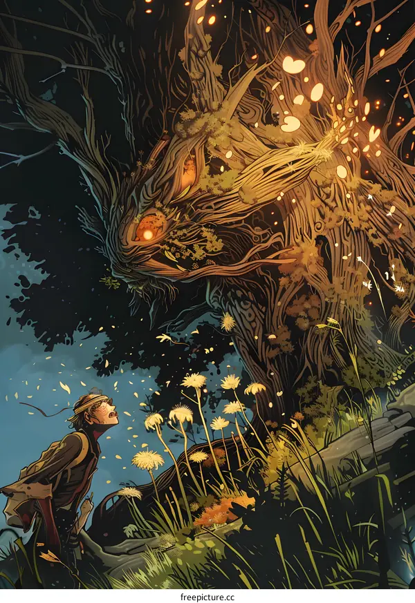 Fantasy Illustration of a Tree Monster with a Human