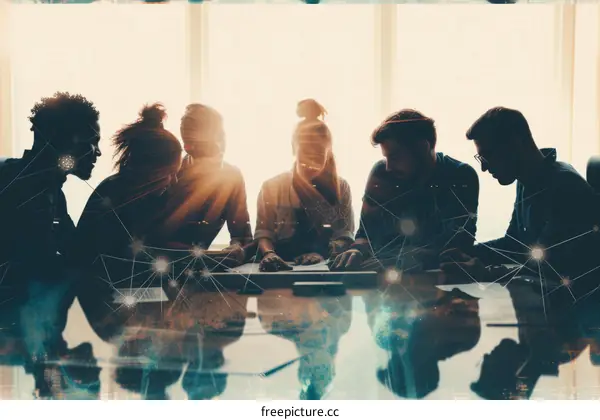 A group of people are having a meeting in an office.