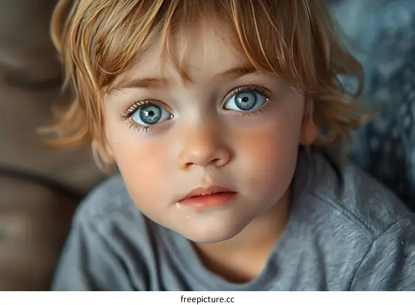 Portrait of a beautiful blonde boy with blue eyes