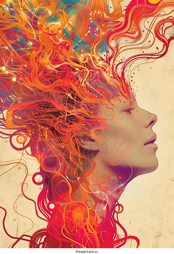 Abstract Portrait of Woman with Lines and Circles