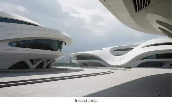 Modern Architectural Complex with Curved White Structures