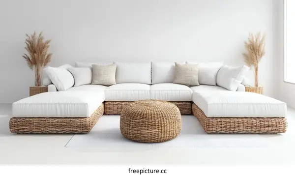 Modern Minimalist White Sectional Sofa Living Room