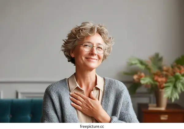 Smiling Woman with Warm Expression in Cozy Interior