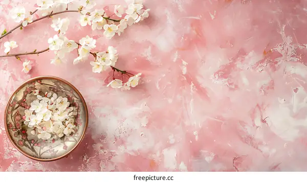 White Spring Flowers on Pink Background