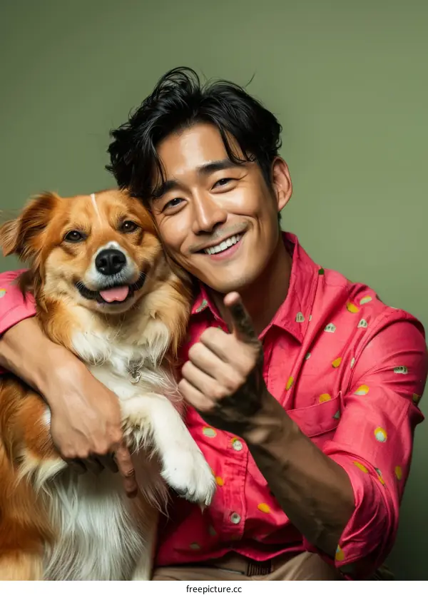Asian man with dog