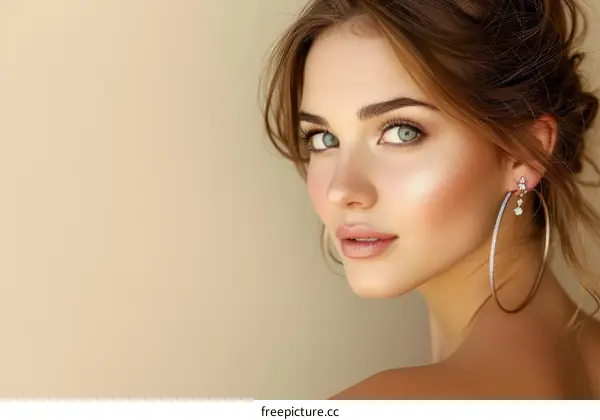 portrait of a beautiful young woman with brown hair and green eyes