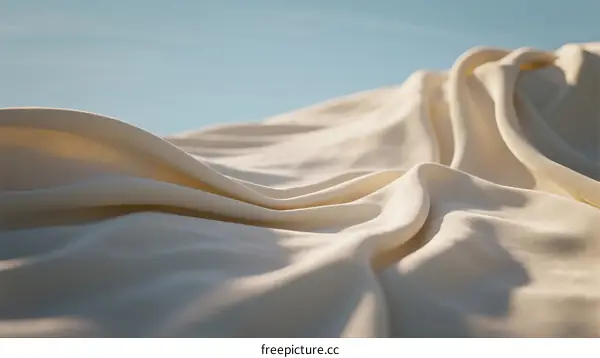 Soft White Fabric Waving Gently in Gentle Breeze Under Blue Sky