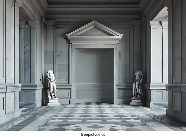 Classic White Marble Hallway with Statues