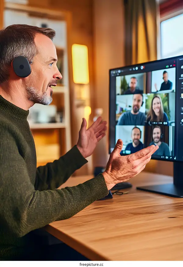 Man Talking During a Video Conference With Colleague