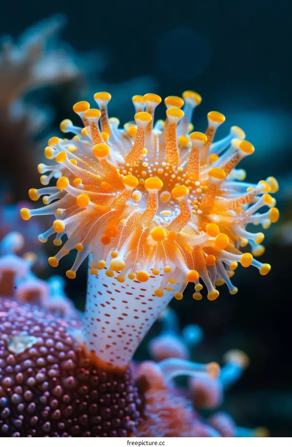 Close up of a beautiful orange and white anemone