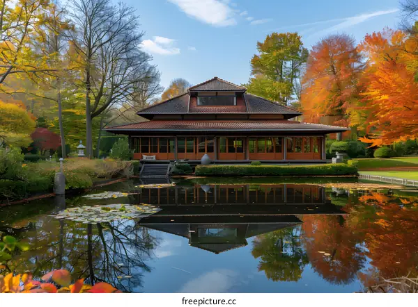 Japanese Tea House in Autumn