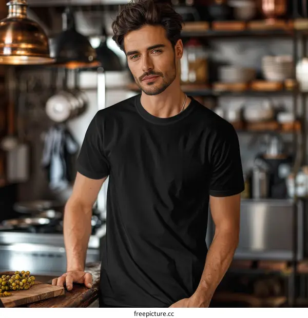 Handsome young man standing in the kitchen
