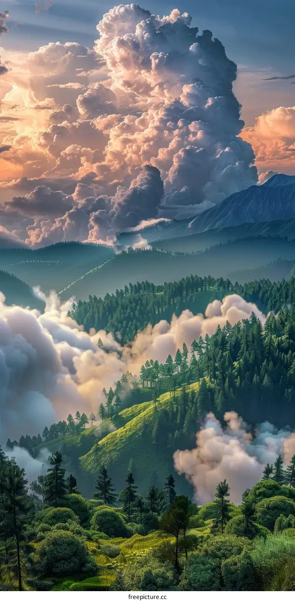Majestic Mountain Landscape with Clouds and Rolling Hills