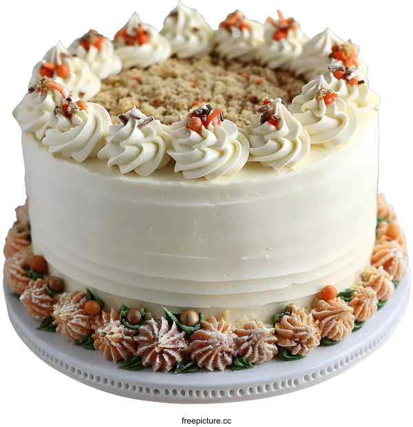 [Transparent Background PNG]Delicious Layered Cake with White Frosting and Orange Decorations