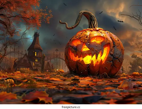 Spooky Halloween Pumpkin with Haunted House