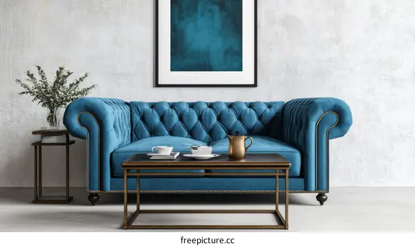 Stylish Teal Blue Chesterfield Sofa in a Modern Living Room