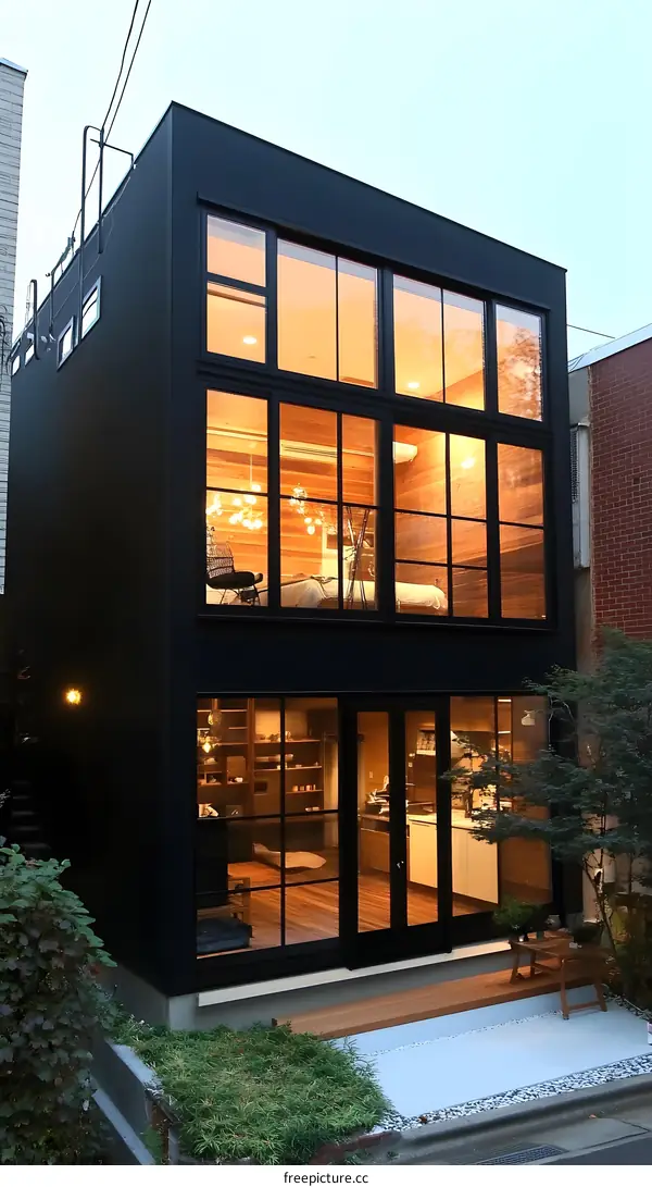 Modern Black House with Large Windows