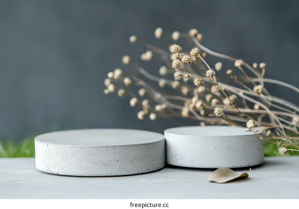 Gray Concrete Display Stand with Dried Flowers