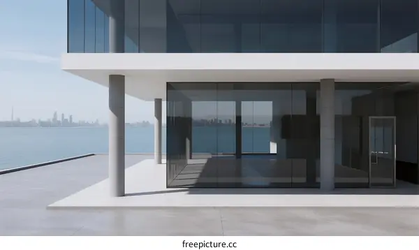 Modern Glass Building with Waterfront View and Clean Architecture