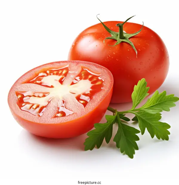 Fresh Red Tomato Cut in Half with Parsley