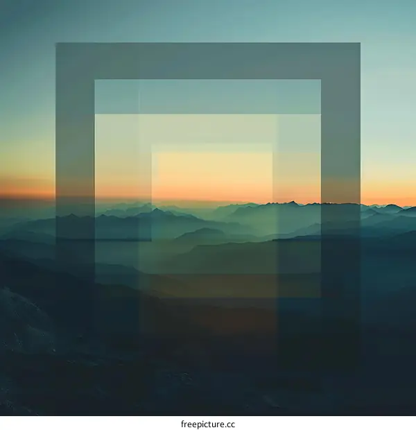 Abstract Mountain Landscape with Geometric Overlay