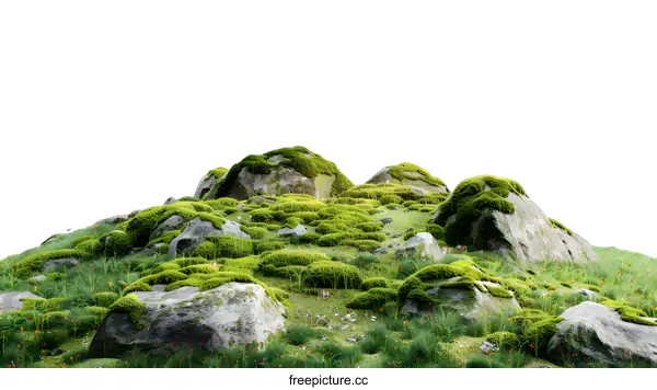 [Transparent Background PNG]Green Mossy Rocks on a White Background