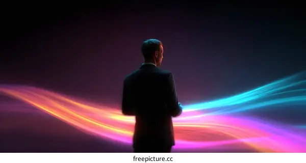 Business Leader and Abstract Colorful Stream