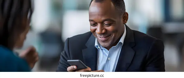 Smiling African American Businessman Looking at His Phone