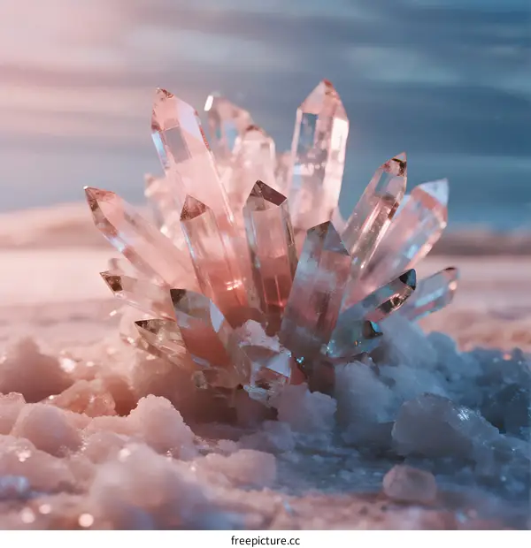 Cluster of Transparent Pink Quartz Crystals on Salted Ground