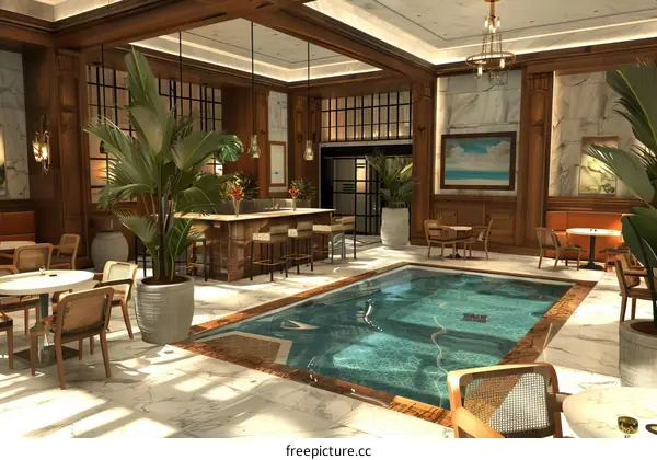 Indoor Poolside Lounge Area Illustration