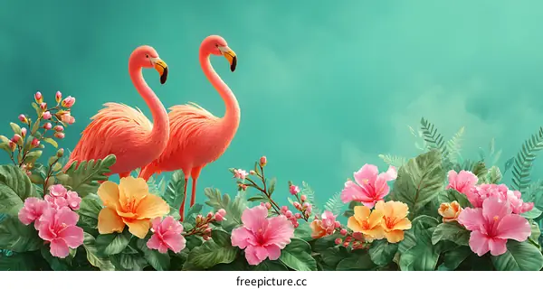 Tropical Flamingo Floral Illustration