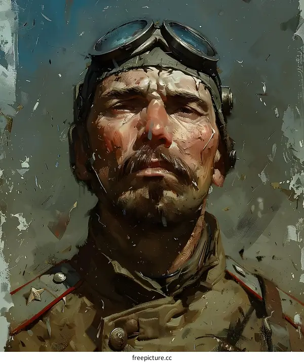 Portrait of a male pilot in a fur hat and goggles